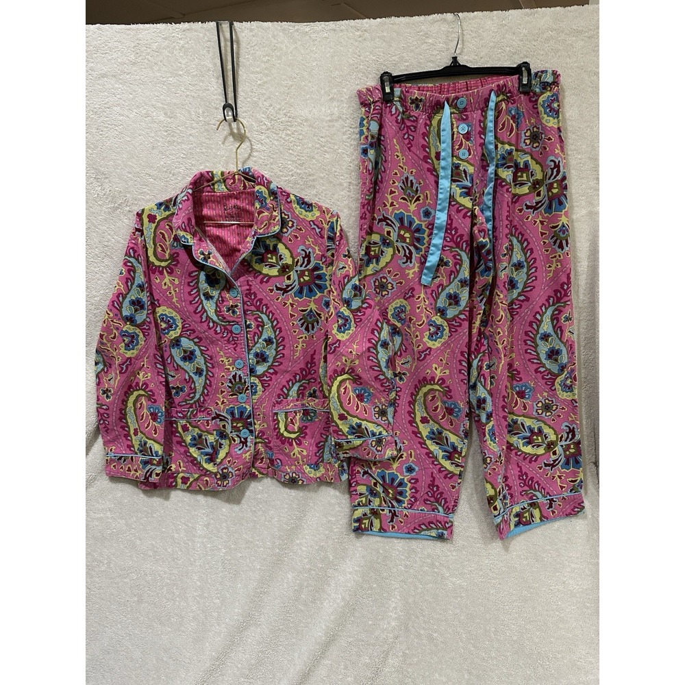Nick & Nora PJ's Pajama's Set Shirt Pant Cotton Flannel Long Sleeve Paisley Med